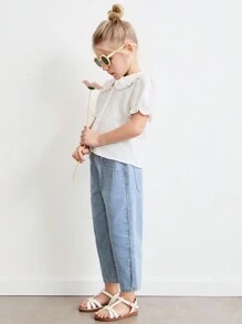 SHEIN Young Boys' Light Blue Striped Denim Straight Leg Jeans - Blue - View 3