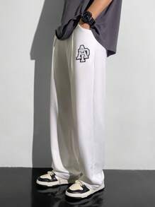 SHEIN Leap Crew 1pc Teen Boy's Drawstring Waist Loose Straight Leg Knit PantsSpring Wear; Teen Boys' Clothing; Teen Boy' Jackets, Spring Back To School - White - View 6