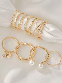 Set da 20 pezzi di ciondoli e anelli a forma di cuore decorati con perle finte e strass, adatti come regali di Natale e per l'inverno per le donne - Oro giallo - Visualizzare 1