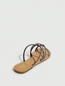 CUCCOO SZL Women's Fashionable Black Sexy Crystal Strap Thong Sandals, Casual For Commuting, Dating, Shopping, Vacation Spring Shoes Spring Break Easter