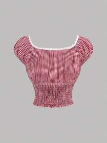Girlism Teen Girl Spring/Summer Holiday U-Neck Ruffle Ruffle Bow Top & Plaid Ruffle Shirt With Ruffle Hem Skirt /Clothes Teen Two Pieces Outfits / Outfits For Girls Summer/ Skirt Sets For Teens/ Girl Outfit Young Girls Sets