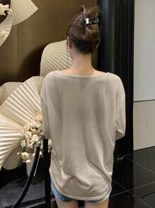 DAZY Women's Casual Versatile Solid Color Loose T-Shirt,Back To School Clothes Long Sleeve Women Tops