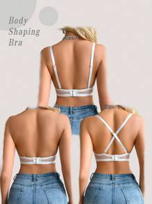 1pc Ladies Lace Floral Embellished Seamless Bandeau Bra, With Underwire Lingerie, Kawaii - White - View 2