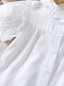女童素色荷叶边短泡泡袖休闲衬衫