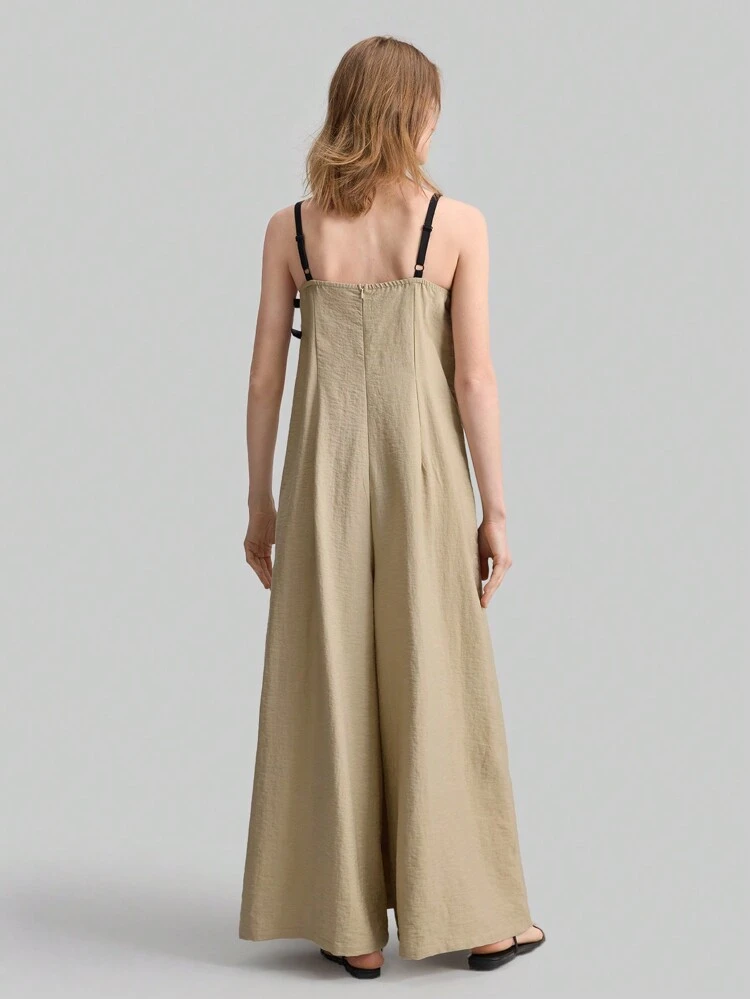 Women's Light Khaki 90s Inspired Wrap Slip Dress With Belt Buckle