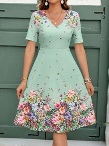 SHEIN Clasi Vestido blanco con cuello en V estampado floral - verde menta - Ver 5