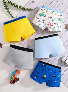 Young Boys Comfortable Car Dinosaur Print 5-Pack Boxer Briefs - Multicolor - View 2