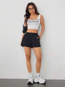 SHEIN PETITE 女士春夏休闲运动嘻哈条纹纹理装饰健身运动短裤