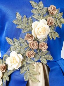 Mädchen bunte Blockfarben Floral 3D Dekor Kleid - Blau - Übersicht 5
