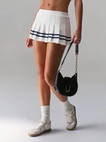 SHEIN Unity Retro Style Polo Collar Body-Shaping Black & White Contrast Design Versatile Women Short Sleeve T-Shirt - Black and White - View 7