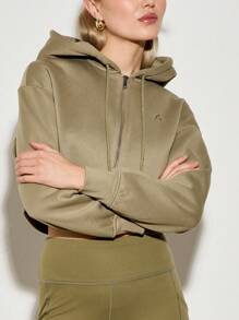 AiiRZ Cropped Athletic Zip-Up Hoodie Workout Sweatshirt Sports Training Activewear Performance Full Zip Track Jacket Studio Fitness Loungewear Fall Winter Essential - Green - View 4