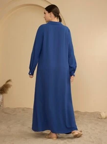 Graceveil Plus Size Women Long Embroidered Shirt Dress - Blue - View 2