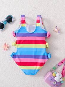 SHEIN Młoda dziewczyna tęczowy jednorożec dzianinowy monokini kostium kąpielowy
