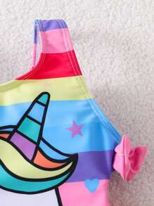 SHEIN Młoda dziewczyna tęczowy jednorożec dzianinowy monokini kostium kąpielowy