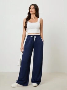SHEIN Tall Pantalones largos casuales de unicolor para mujer, de estilo minimalista para uso diario