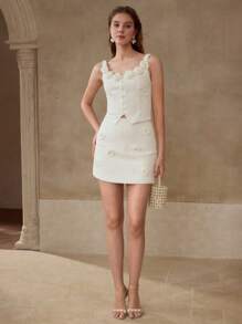 MOTF PREMIUM 立体花卉褶饰无袖衬衫 - 白色 - 查看 4