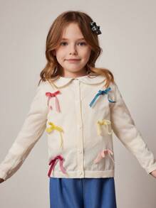 PrepCrw Young Girls White Knit Loose Fit Round Neck Cardigan, Navy Vacation Style, Spring & Summer - White - View 5