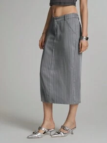 Easelle Falda recta de mujer con rayas tejidas en gris, casual y de moda para uso diario
