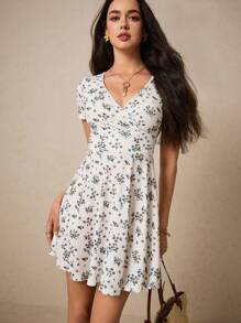 Poéselle Surplice Neck Floral Dress - Multicolor - View 6