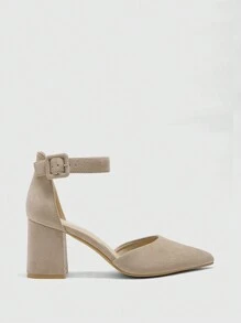 CUCCOO BIZCHIC Women's Fashion Pointed-Toe Ankle-Strap Chunky Heels Spring Shoes Spring Break Easter - Apricot - View 2