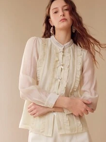 MOTF PREMIUM LIGHTWEIGHT RUFFLE TRIM BLOUSE - Apricot - View 6