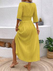 Breezaya Váy xẻ thêu chắp vá cho nữ, thích hợp cho kỳ nghỉ hè - Màu vàng - Xem 2