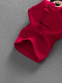 男婴黑熊字母刺绣做旧洗水牛仔长裤 - 紅色 - 查看 4