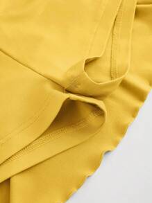 SHEIN MOD Chân váy xếp ly eo rút dây đơn sắc thường ngày cho nữ - Màu vàng - Xem 6