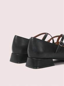 CUCCOO DOLLMOD Women's Commuter Elegant High-Quality Black PU Criss-Cross Strap Comfortable Square Toe Low Heel Mary Jane Flats, Fashion Blogger Work & Dating Outfit - Black - View 8