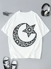 SHEIN Explorewe 1 件青少年男孩白色休闲 T 恤，宽松舒适