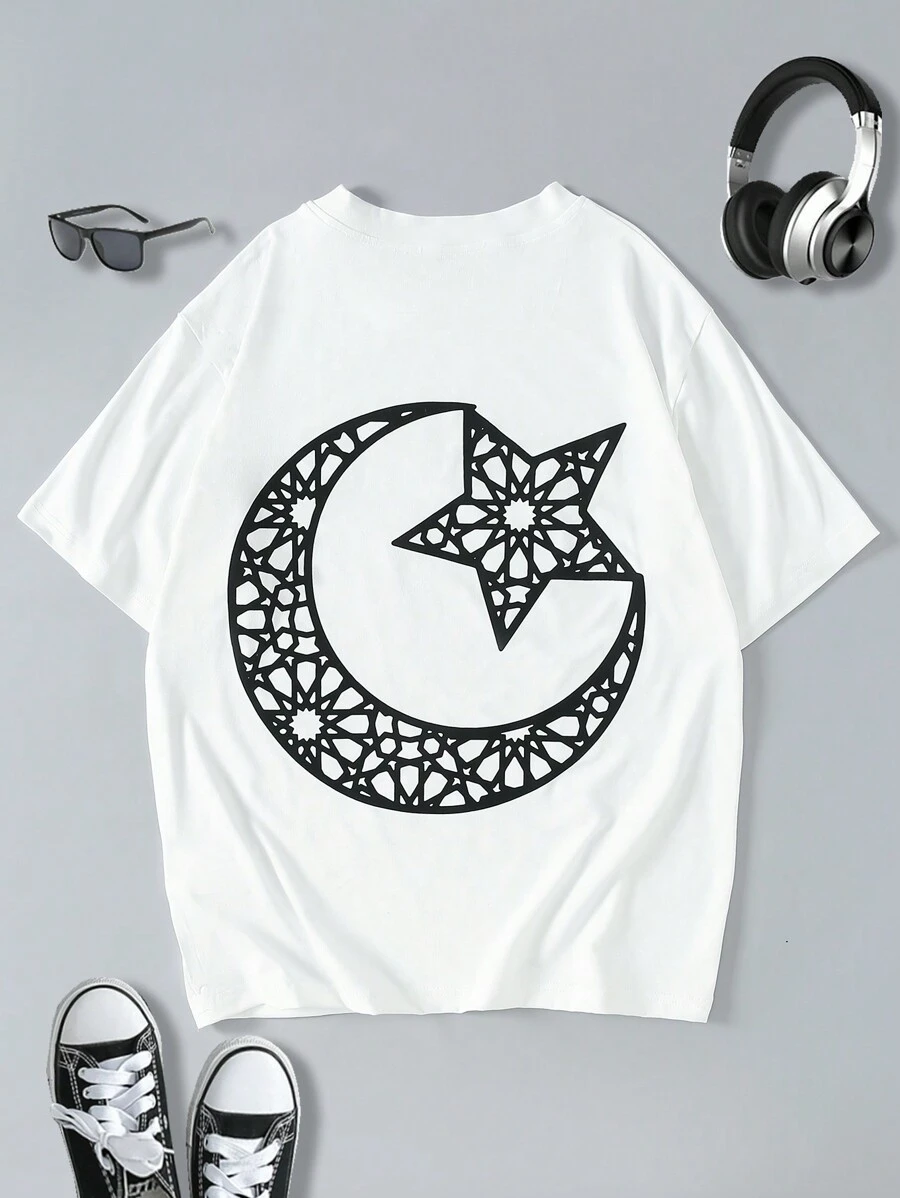 SHEIN Explorewe 1 件青少年男孩白色休闲 T 恤，宽松舒适