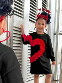 WESTFADE Young Vestito casual casual a maniche lunghe con collo a giro e patchwork a volant per ragazze giovani