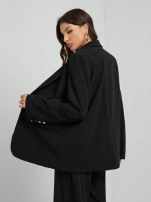 SHEIN Tall Old Money 超大西装外套连衣裙 冬季服装 圣诞节 - 黑色 - 查看 2