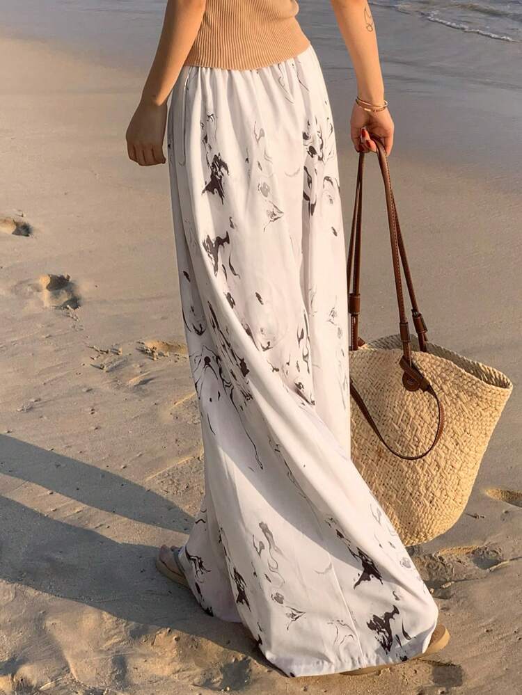 Women's Loose Floral Print Wide Leg Pants, Casual Resort, Spring/Summer,Teacher Pants