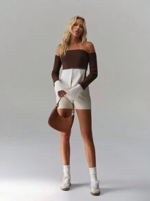 SHEIN Unity Off Shoulder Contrast Color Blazer Flare Sleeve Women Top Fall Cloth For Women - Black - View 4