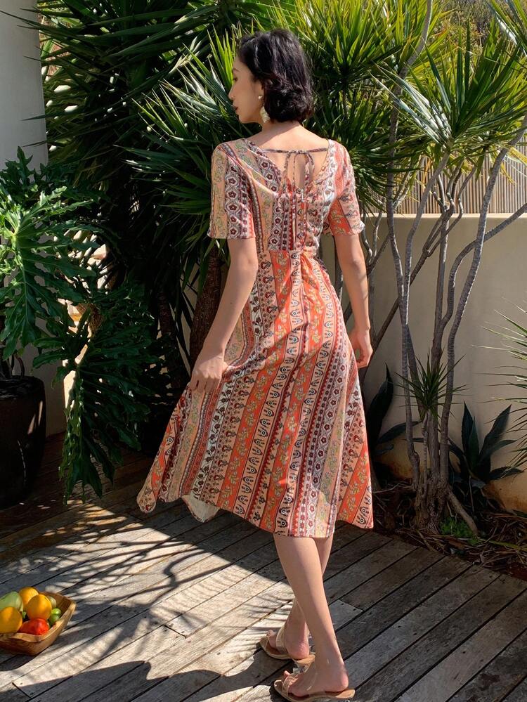 Floral V-Neck Midi Dress For Women Cruise Outfit For Women Boho