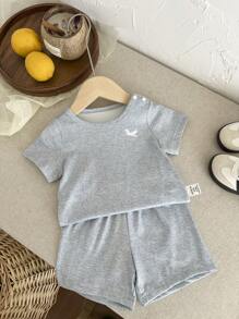 6pcs/Pack Newborn Baby Boy/Girl Black, Blue, Gray Short Sleeve Shorts Set, Comfortable All Occasions Summer Outfit, Great Value Multi-Piece Set - Multicolor - View 8
