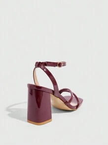 CUCCOO SZL Wine Red Classic Fashion Comfortable Buckle Chunky High Heel Sandals, Suitable For Commuting, Dating, Party, Holiday And Various Occasions Spring Shoes Spring Break Easter Prom Heels For Christmas - Burgundy - View 5