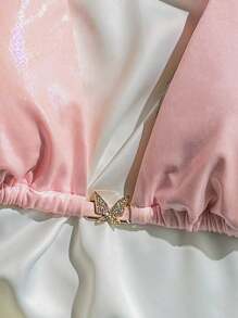 SHEIN Swim 女士泳装比基尼上衣，简约性感金箔蝴蝶点缀，春假设计，适合夏季海滩度假 - 粉色 - 查看 4