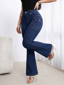 EMERY ROSE 休闲水洗弹力修身喇叭牛仔裤 - 藍色 - 查看 3