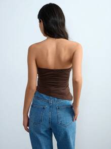 Lumivelle Figurbetontes ärmelloses Crop Top in Unifarbe mit verdrehter, gefalteter, ausgeschnittener asymmetrischer Abzugskante, sexy, elegant, glamourös, Y2K, minimalistisch, lässig für Damen, Frühling/Sommer