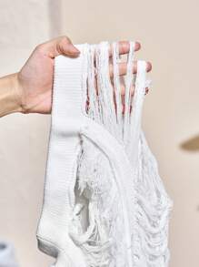 Slaydiva Sexy White Knit Fringe Pants: Tassel Cut Out Hollow Out Beach Cover Up Trousers For Women - White - View 12