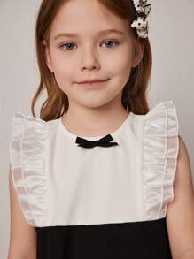 PrepCrw Young Girls' Collegiate Ruffle Trim Contrast Color Woven Dress, Spring/Summer - Black and White - View 7