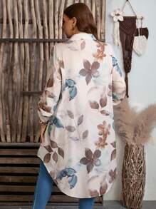 EMERY ROSE Plus Size Floral Print Roll Up Sleeve Casual Vacation Shirt Spring Outfits For Women West Country
