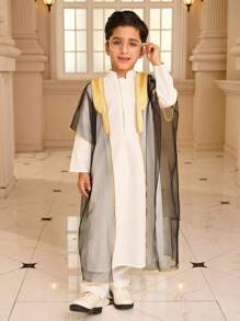 SHEIN 2pcs/Set Boy's Long Length Mesh Jacket Outfit - Black and White - View 1