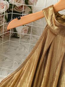 SHEIN Clasi Women's Gold Halter A-Line Elegant Fashion Sleeveless Dress, Suitable For Commuting, Party, Daily Wear - Gold - View 3