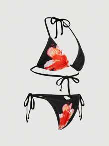 SHEIN MOD 3 Pieces Set: Red Floral Bandeau Bikini Top And Ruffle Skirt Cover-Up, Beach Outfits For Woman, Vacation Outfits Woman, Tropical Vacation Woman Clothes, Swimwear Set, Sexy, Sexy Bikini, Vacation Outfits Women, Beach Vacation, Two Pieces Swimwear For Summer Beach Vacation