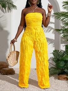 Slaydiva Bộ jumpsuit màu vàng bơ mùa hè mới về, thích hợp cho lễ hội âm nhạc, mùa cưới, lễ Phục sinh, phong cách miền Tây, phong cách du mục, ngày lễ Thánh Patrick, tiệc sinh nhật, mùa tốt nghiệp, trang phục học sinh, thường ngày, dễ phối đồ, thư giãn, du lịch biển, bãi biển, tắm nắng, thời trang, có họa tiết, không dây vai, màu vàng, bộ jumpsuit nữ cỡ lớn. - Màu vàng - Xem 9