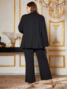 Modelyn 大码两件套 - 刺绣装饰休闲西装外套和优雅办公服装