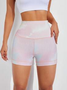 Gameset SHEIN Sport Damen High Waist Batikdruck Lässig Leggings, geeignet für Fitness und alltäglichen Gebrauch - Pink - Übersicht 5